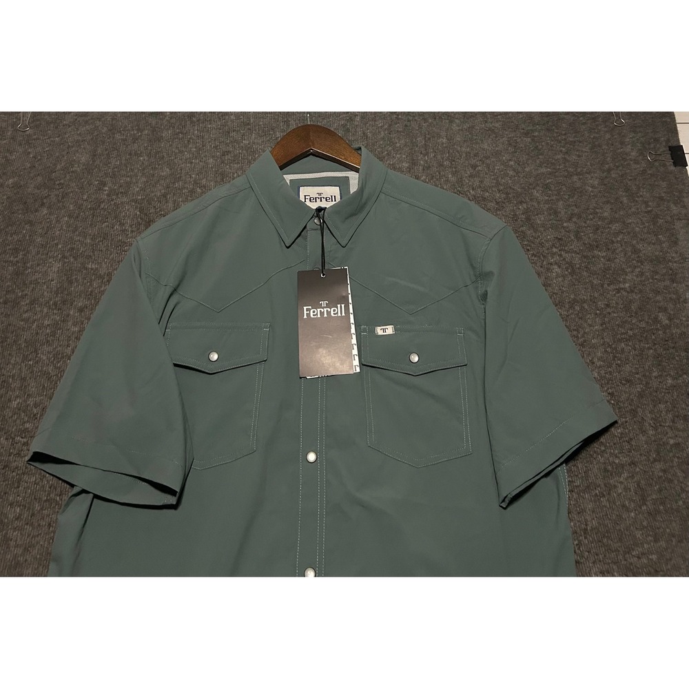 Ferrell pearl snap shirt mens short sleeve green Large new performance